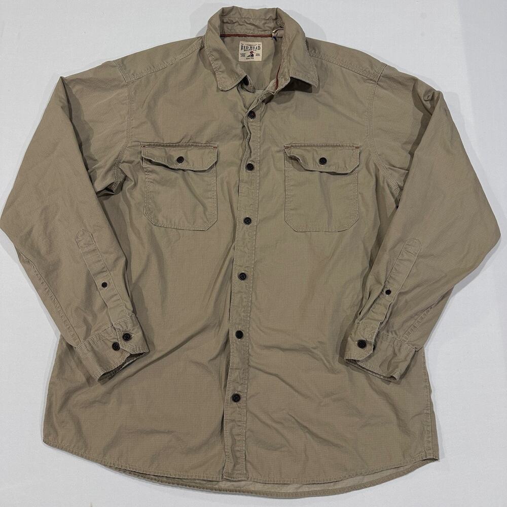 Red Head Brand Co. Shirt Mens XL Tan Button Up Long Sleeve 100% Cotton Pockets